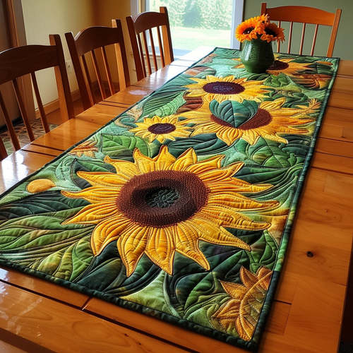 Emerald Sunflower Fields Quilted Table Runner NCU0TL077