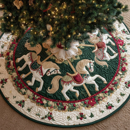 Emerald Carousel Horse Quilted Christmas Tree Skirt NCU0HH1162