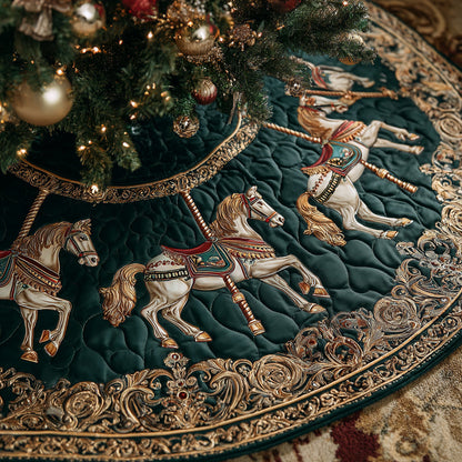 Emerald Carousel Horse Quilted Christmas Tree Skirt NCU0HH860