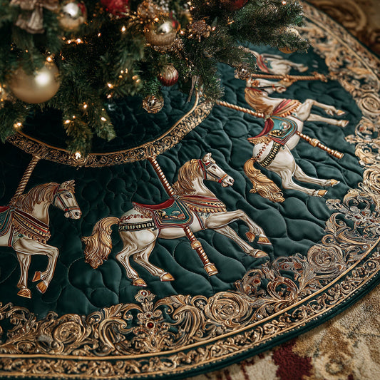 Emerald Carousel Horse Quilted Christmas Tree Skirt NCU0HH860