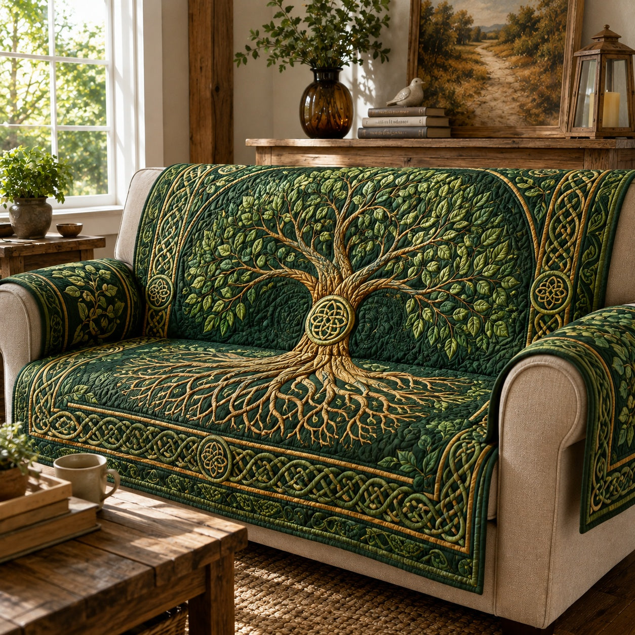 Emerald Celtic Canopy Quilted Sofa Cover NCU0VL3836