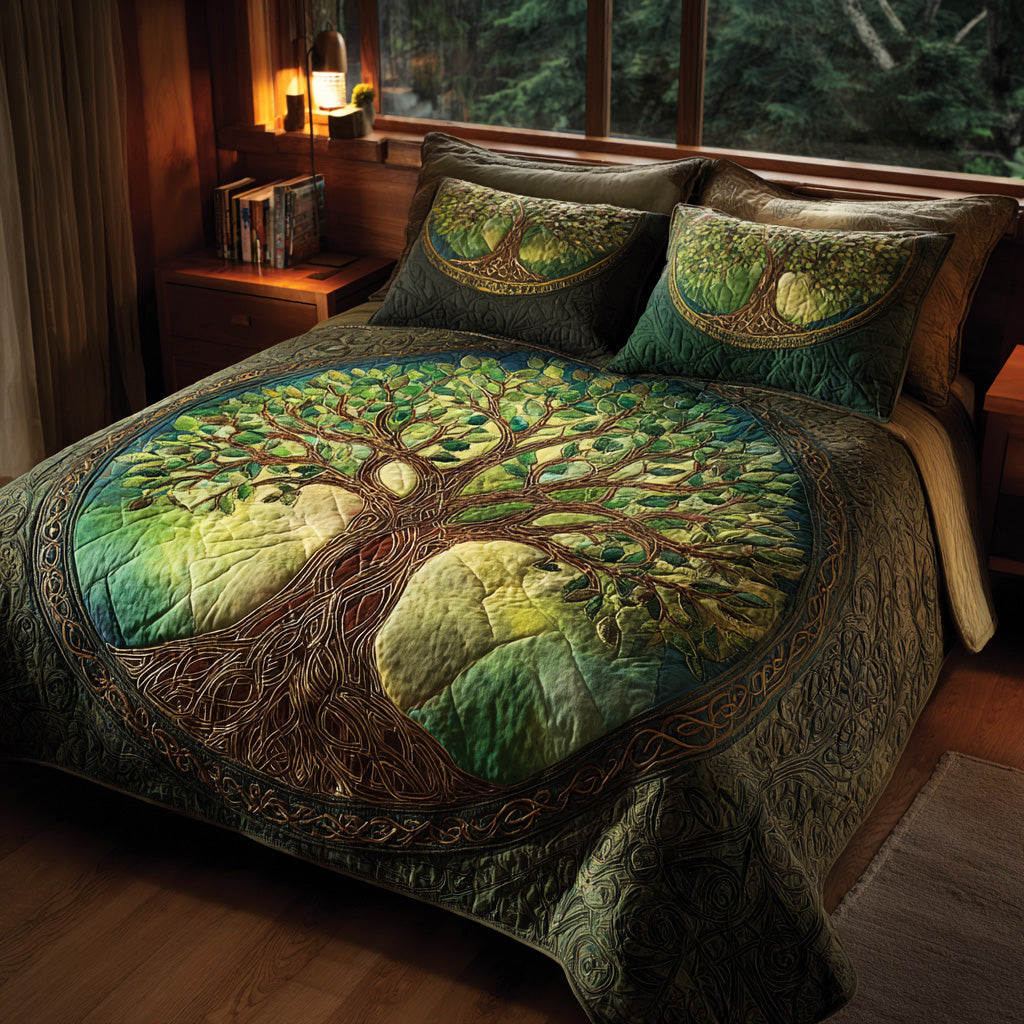 Emerald Circle 3-Piece Quilted Bedding Set NCU0VL3118