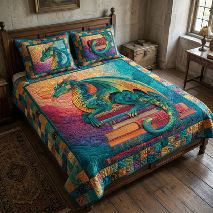 Emerald Dragon 3-Piece Quilted Bedding Set NCU0NT12677