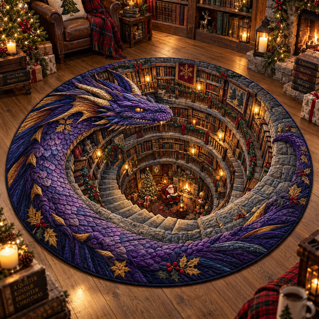 Emerald Dragon Spiral Library Quilted Round Mat NCU0PT12170