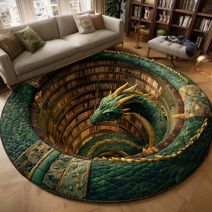 Emerald Dragon Spiral Quilted Round Mat NCU0HH1859