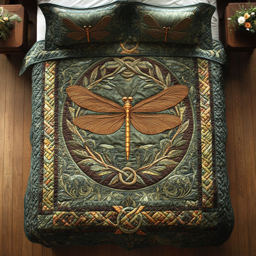 Emerald Dragonfly 3-Piece Quilted Bedding Set NCU0TD2616