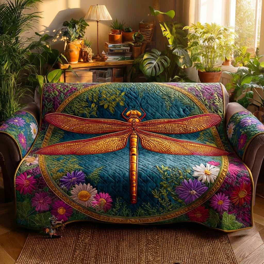 Emerald Dragonfly Quilted Sofa Cover NCU0XD2355