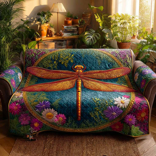 Emerald Dragonfly Quilted Sofa Cover NCU0XD2355