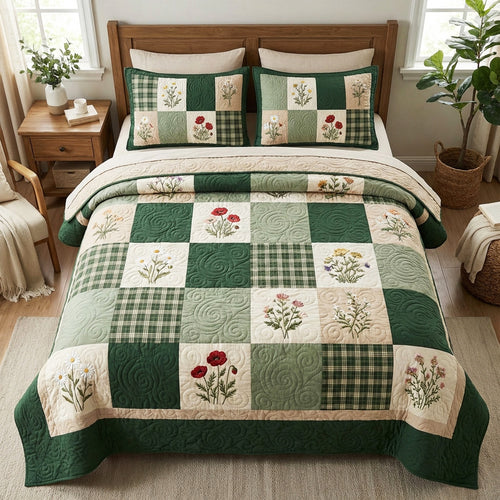Emerald Garden 3-Piece Quilted Bedding Set NCU0TV1822