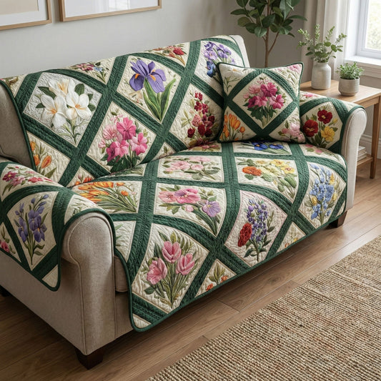 Emerald Garden Quilted Sofa Cover NCU0NT12348