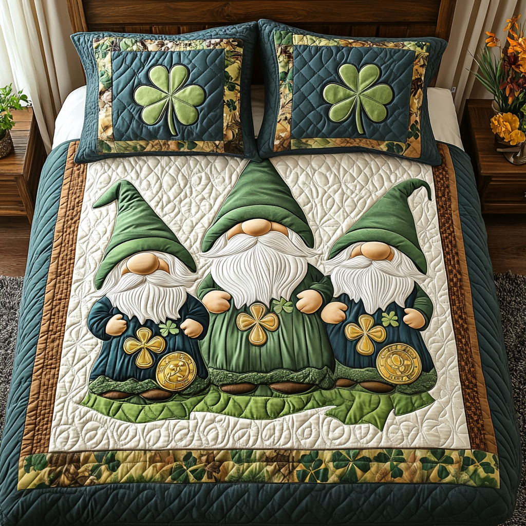 Emerald Gnome Dreams 3-Piece Quilted Bedding Set NCU0TL2230