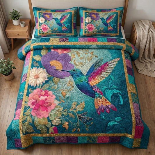 Emerald Hummingbird 3-Piece Quilted Bedding Set NCU0NT12323
