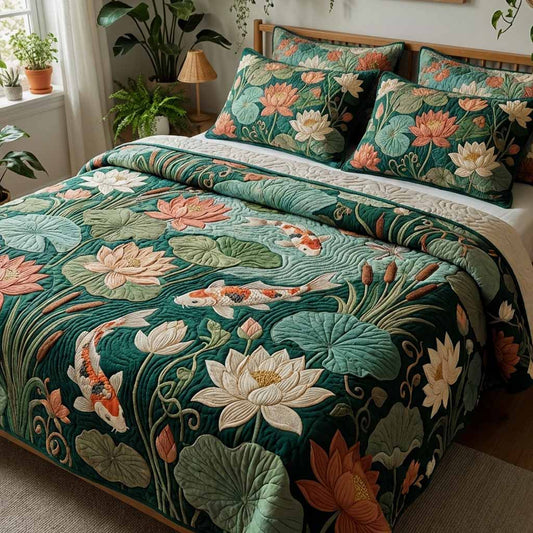 Emerald Lotus 3-Piece Quilted Bedding Set NCU0XD2629