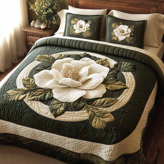 Emerald Magnolia 3-Piece Quilted Bedding Set NCU0XD2656