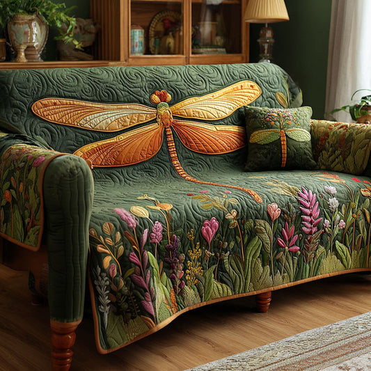 Emerald Meadow Quilted Sofa Cover NCU0TV783