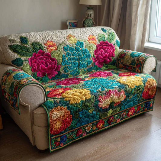 Emerald Peony Quilted Sofa Cover NCU0XD2437