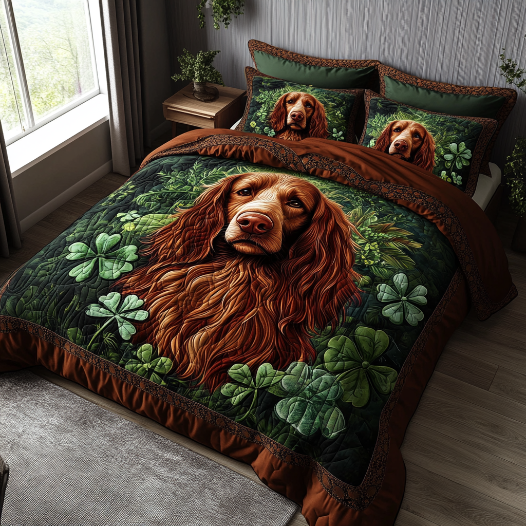 Emerald Pup 3-Piece Quilted Bedding Set NCU0DV2920