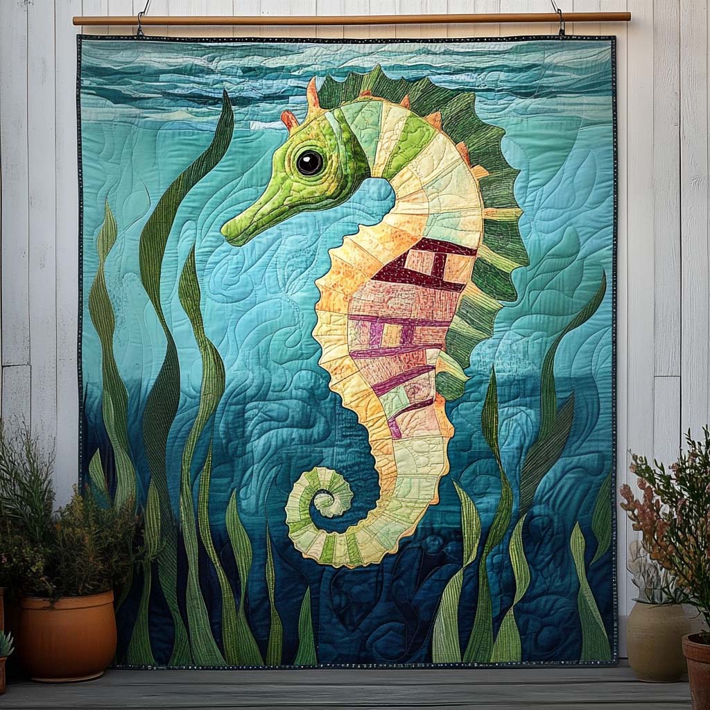 Emerald Seahorse Quilted Blanket NCU0NT731