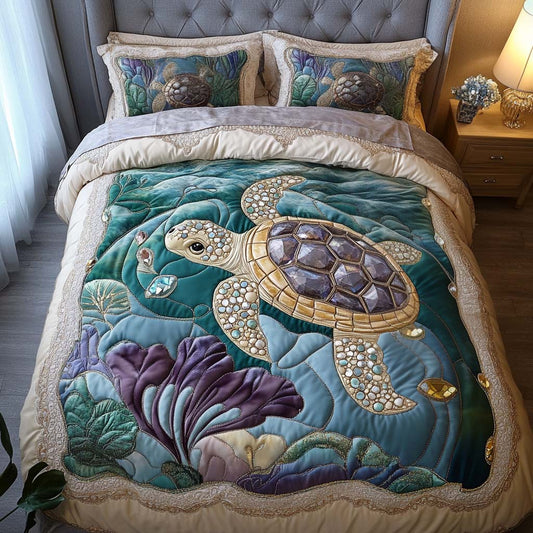Emerald Seashell 3-Piece Quilted Bedding Set NCU0NT2452