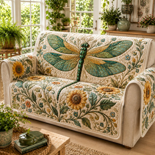 Emerald Sunlit Wings Quilted Sofa Cover NCU0VL3821