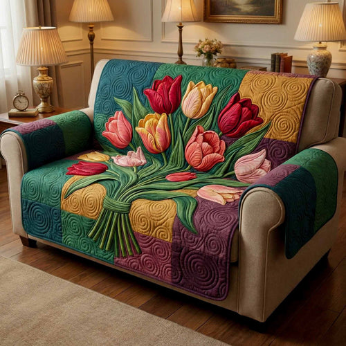 Emerald Tulips Quilted Sofa Cover NCU0XD2447