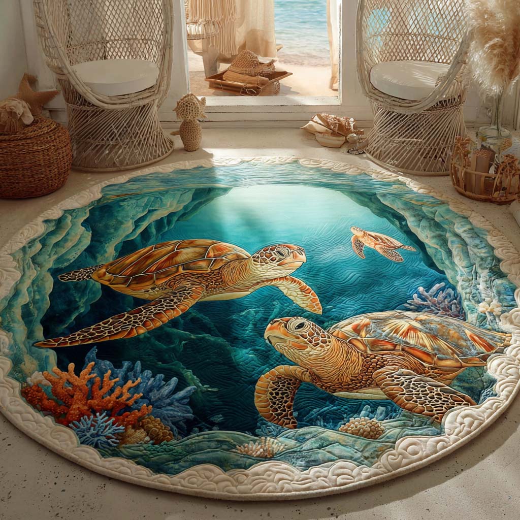 Emerald Turtle Quilted Round Mat NCU0HH1890
