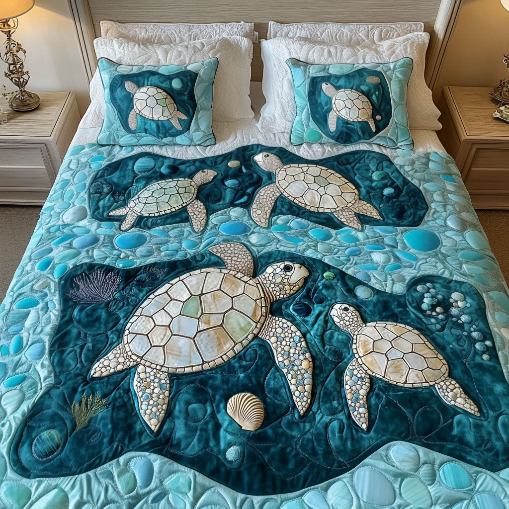 Emerald Waters 3-Piece Quilted Bedding Set NCU0NT4225
