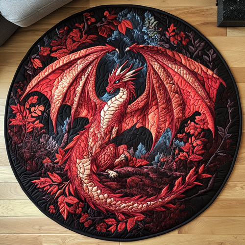 Emerald Wyvern Quilted Round Mat NCU0DK1020