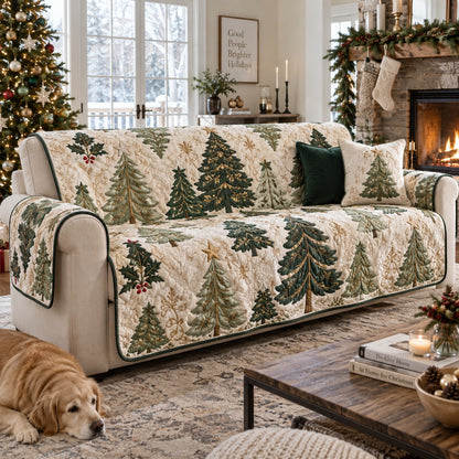 Emerald Yule Pines Quilted Sofa Cover NCU0VL4049