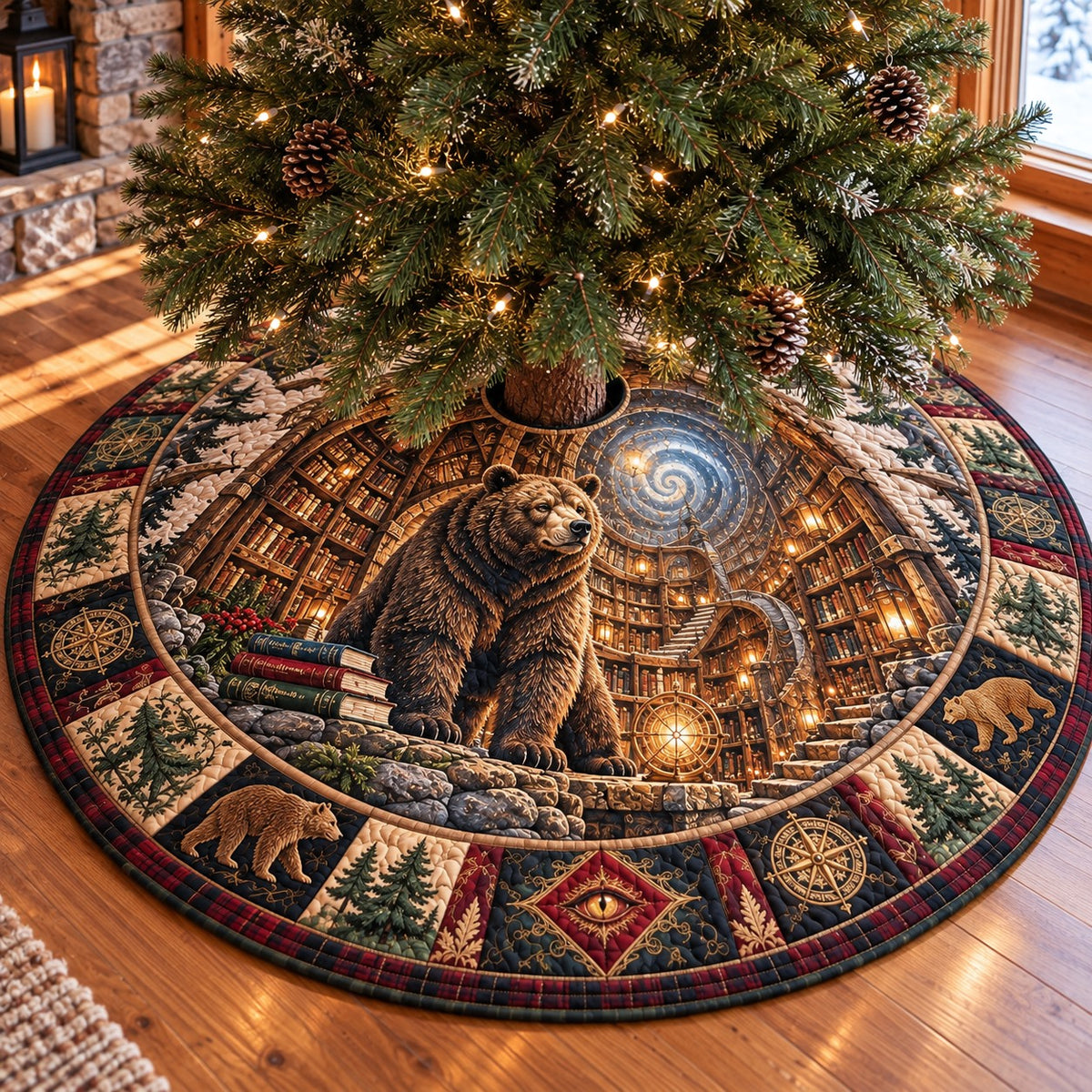 Enchanted Bear Library Christmas Quilted Tree Skirt NCU0PT12315