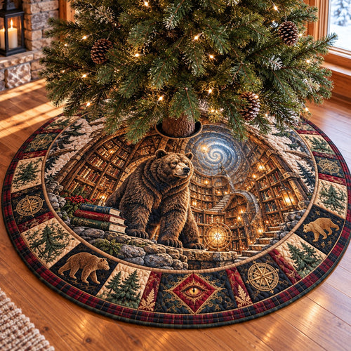 Enchanted Bear Library Christmas Quilted Tree Skirt NCU0PT12315