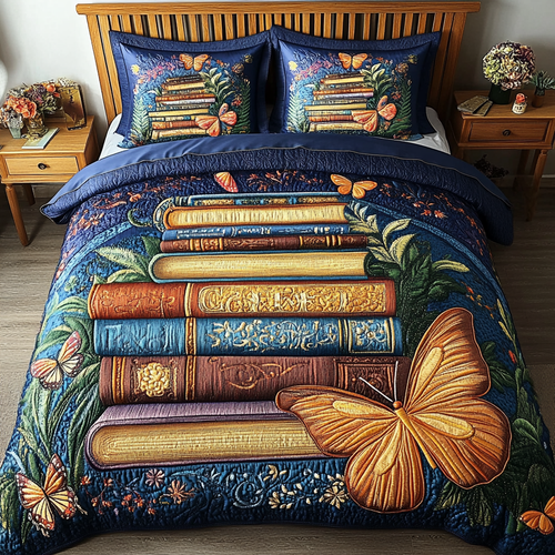 Enchanted Book Layers 3-Piece Quilted Bedding Set NCU0VL1318