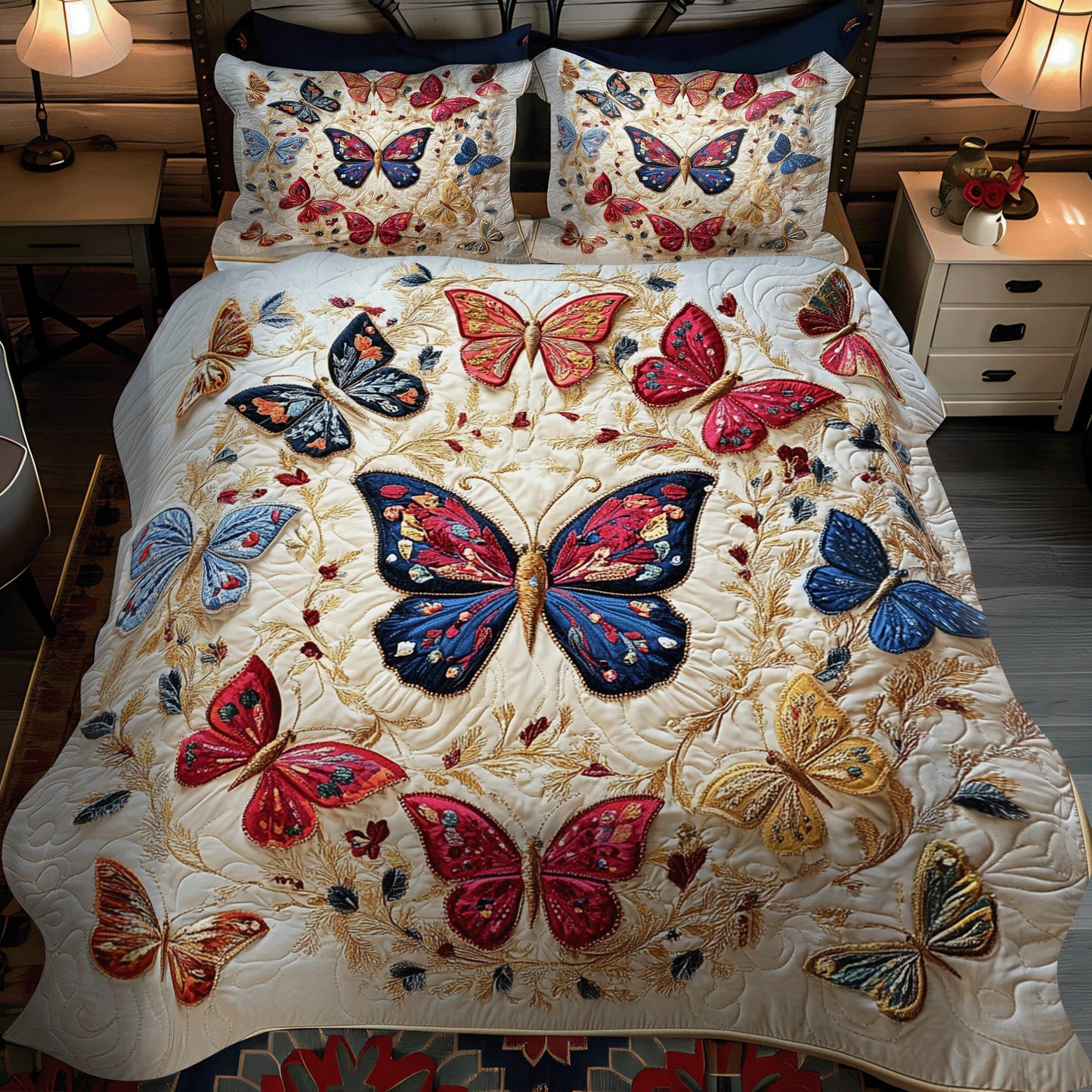Enchanted Butterfly Bliss 3-Piece Quilted Bedding Set NCU0NT3280
