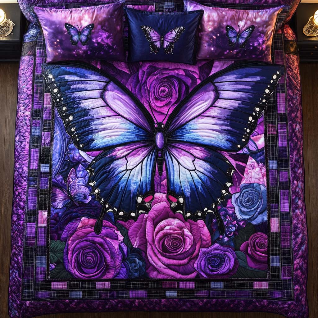 Enchanted Butterfly Field 3-Piece Quilted Bedding Set NCU0NT8326