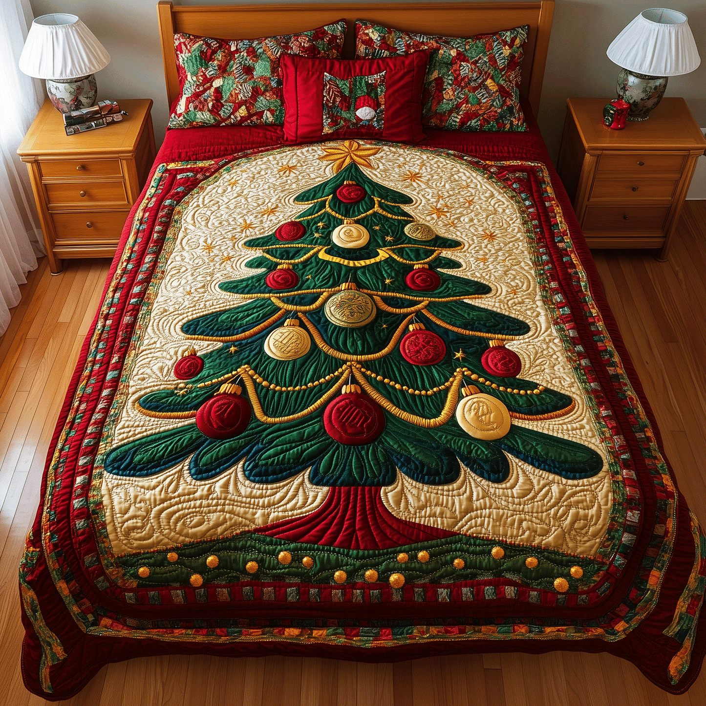 Enchanted Christmas Tree 3-Piece Quilted Bedding Set NCU0TH2148
