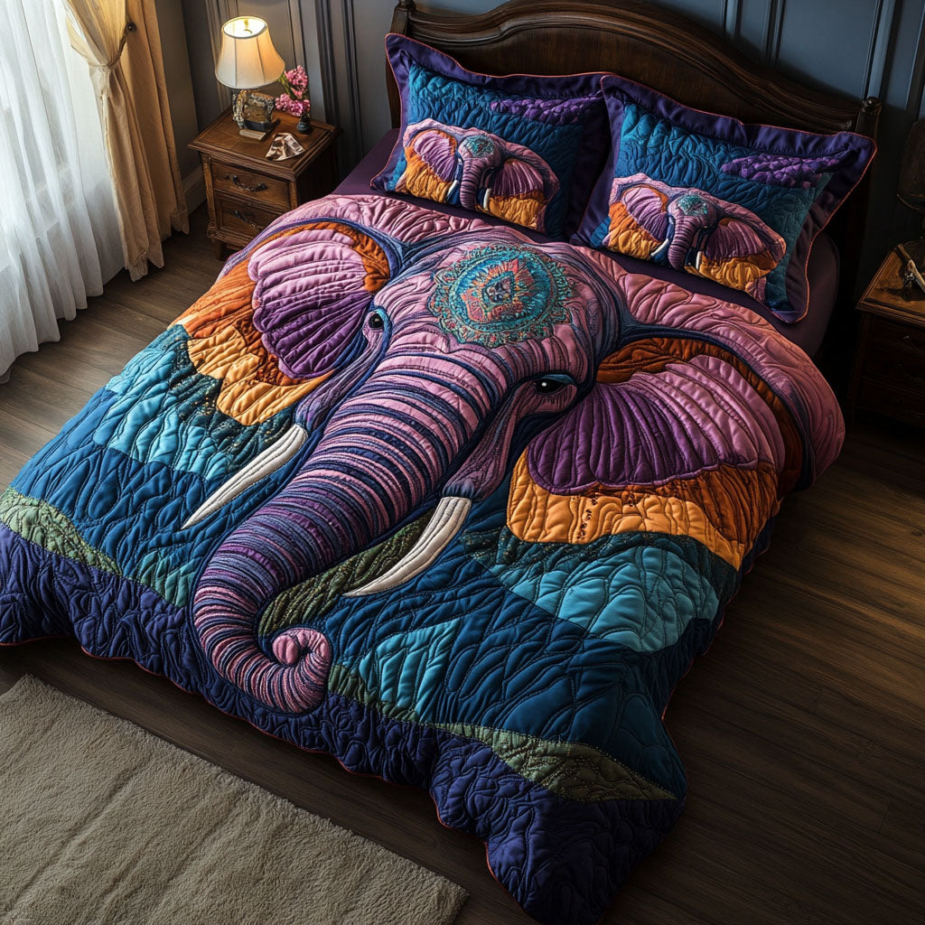 Enchanted Elephant Realm 3-Piece Quilted Bedding Set NCU0PT4120