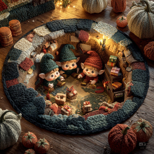 Enchanted Elf Workshop Quilted Round Mat NCU0HH1172