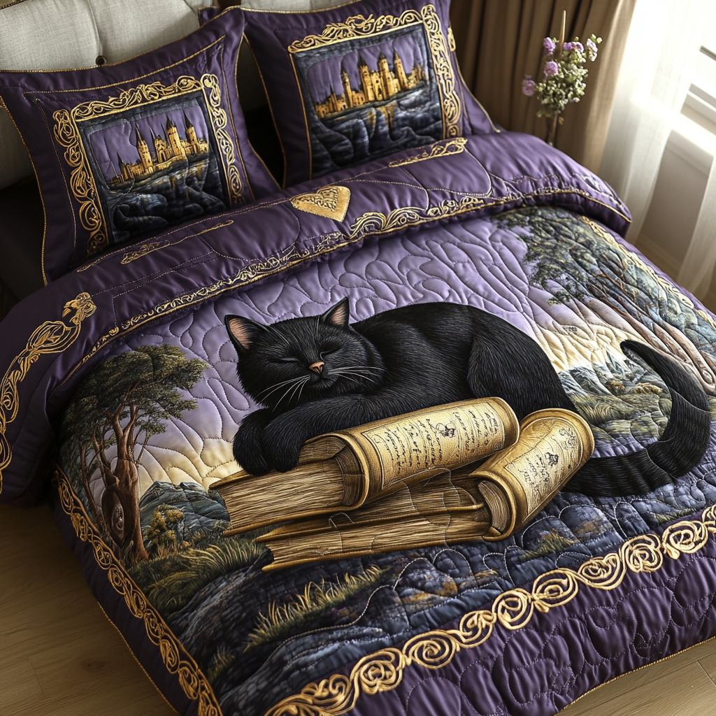 Enchanted Feline Quilted Bedding Set NCU0DV2833