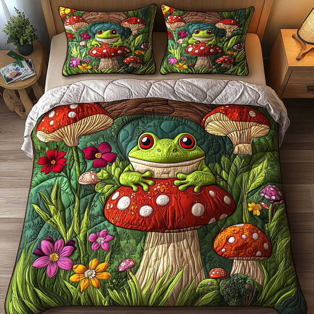 Enchanted Forest Frog 3-Piece Quilted Bedding Set NCU0NT3961