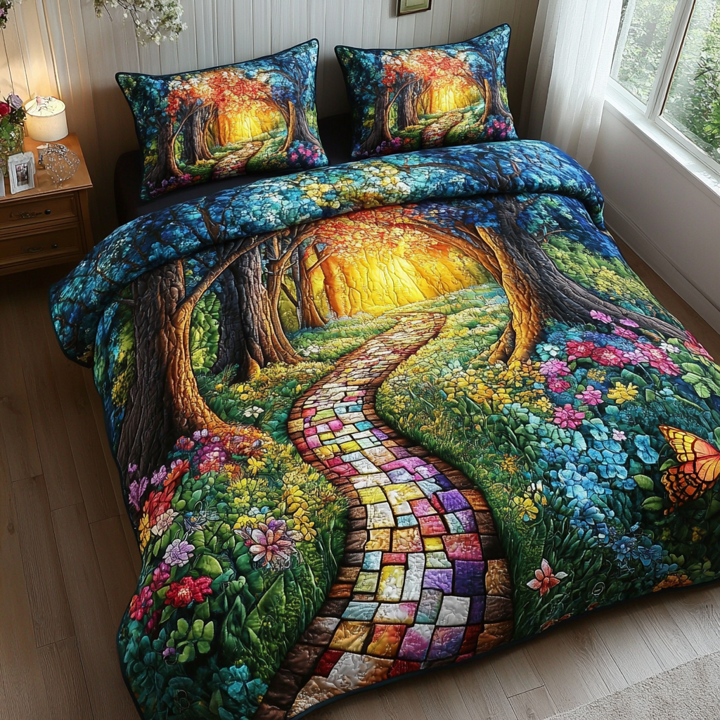 Enchanted Forest Path 3-Piece Quilted Bedding Set NCU0VL1301