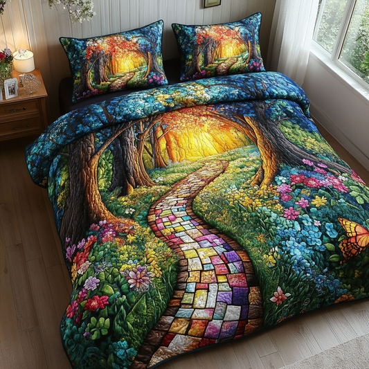 Enchanted Forest Path 3-Piece Quilted Bedding Set NCU0VL1301