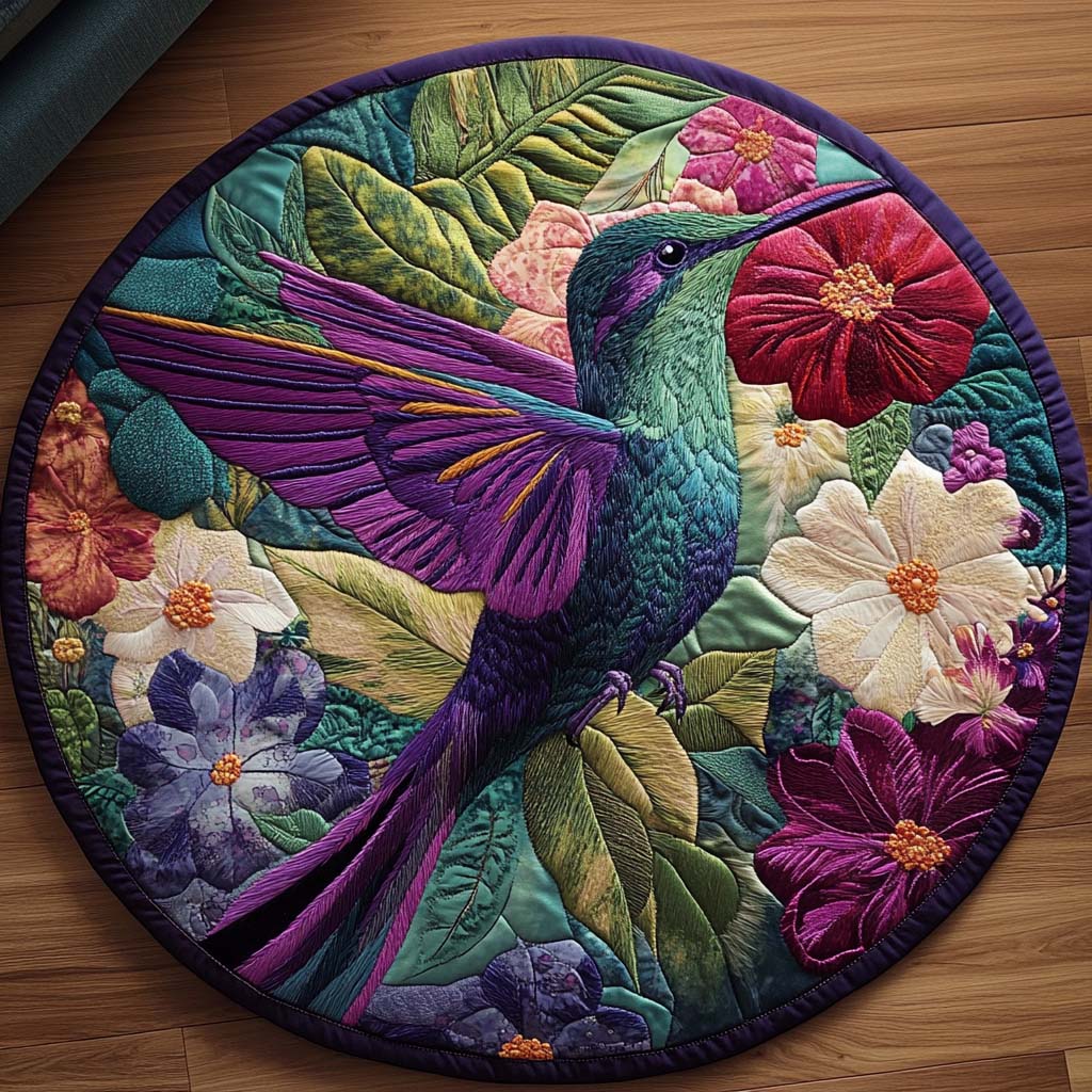 Enchanted Hummingbird Whirl Quilted Round Mat NCU0NT8263