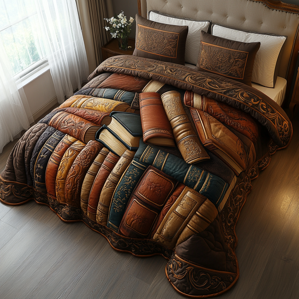 Enchanted Library 3-Piece Quilted Bedding Set NCU0DV3596