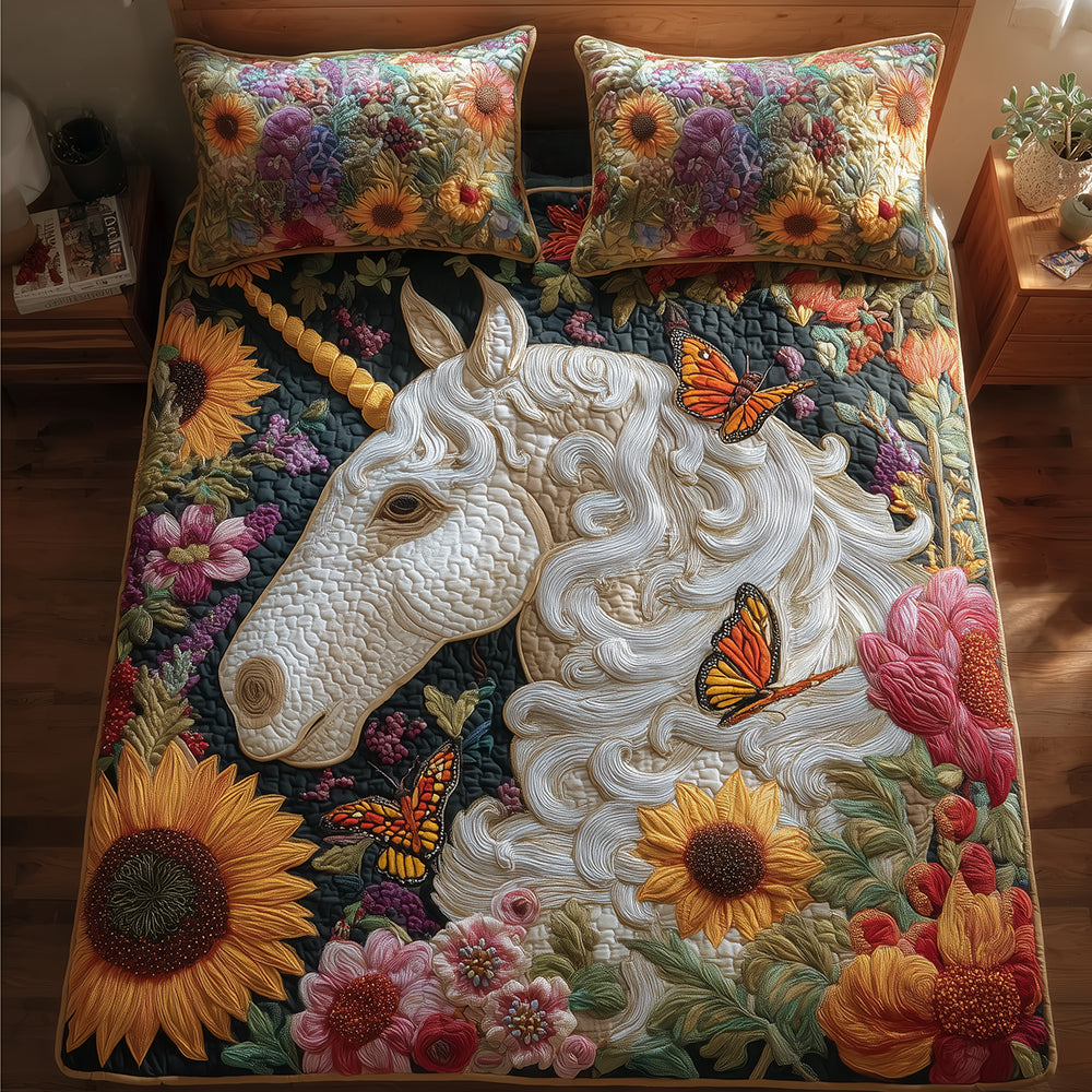 Enchanted Meadow Unicorn 3-Piece Quilted Bedding Set NCU0TH3712