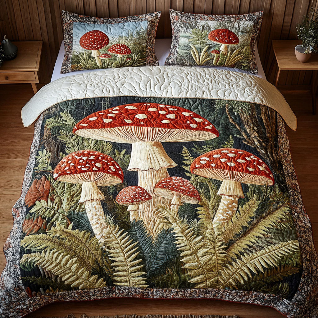 Enchanted Mushroom Woods 3-Piece Quilted Bedding Set NCU0NT3606