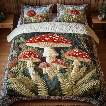 Enchanted Mushroom Woods 3-Piece Quilted Bedding Set NCU0NT3606