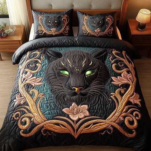 Enchanted Panther Elegance 3-Piece Quilted Bedding Set NCU0VL1207