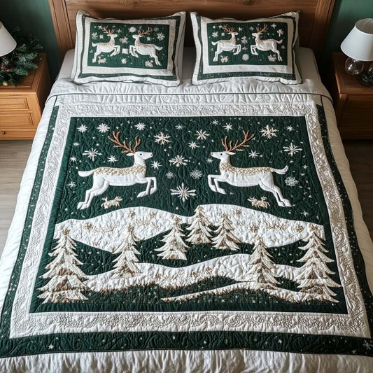 Enchanted Reindeer 3-Piece Quilted Bedding Set NCU0NT1845