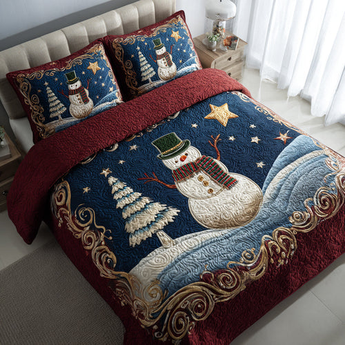 Enchanted Snowman Night 3-Piece Quilted Bedding Set NCU0HH351