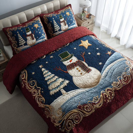 Enchanted Snowman Night 3-Piece Quilted Bedding Set NCU0HH351